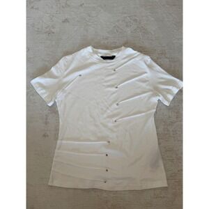 Argue Culture Womens White High Twist Cotton Studded Pleated T-Shirt Size L